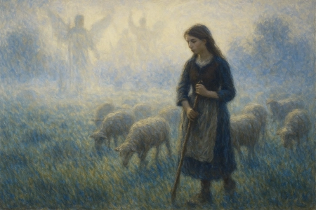 Illustration of Joan of Arc's visions made with AI