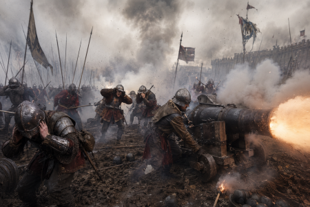 Medieval gunpowder warfare - made with AI