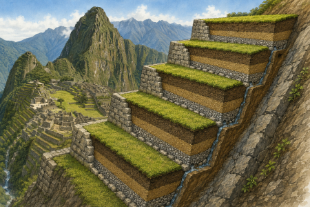 Machu Picchu terrace layers, illustration made with AI