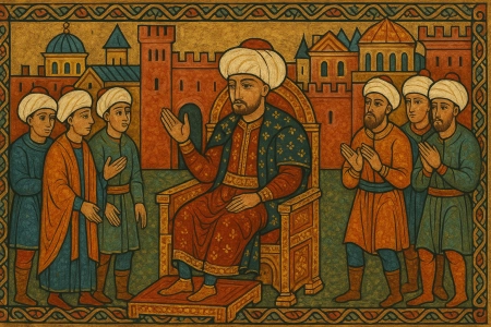Illustration of the Accession of Mehmed II in Edirne made with AI