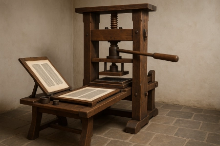 Illustration of Gutenberg&rsquo;s Printing Press — made with AI