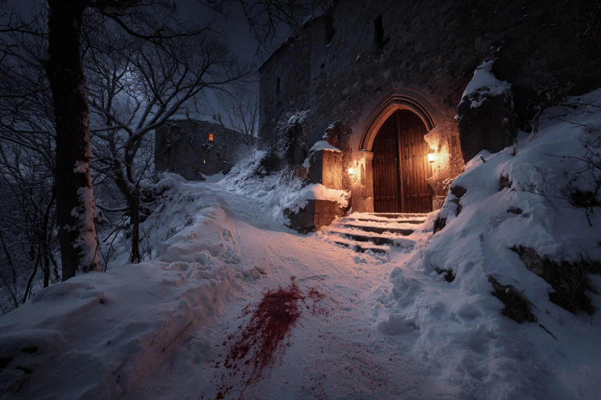 Dark winter scene inspired by Elizabeth Báthory and her castle