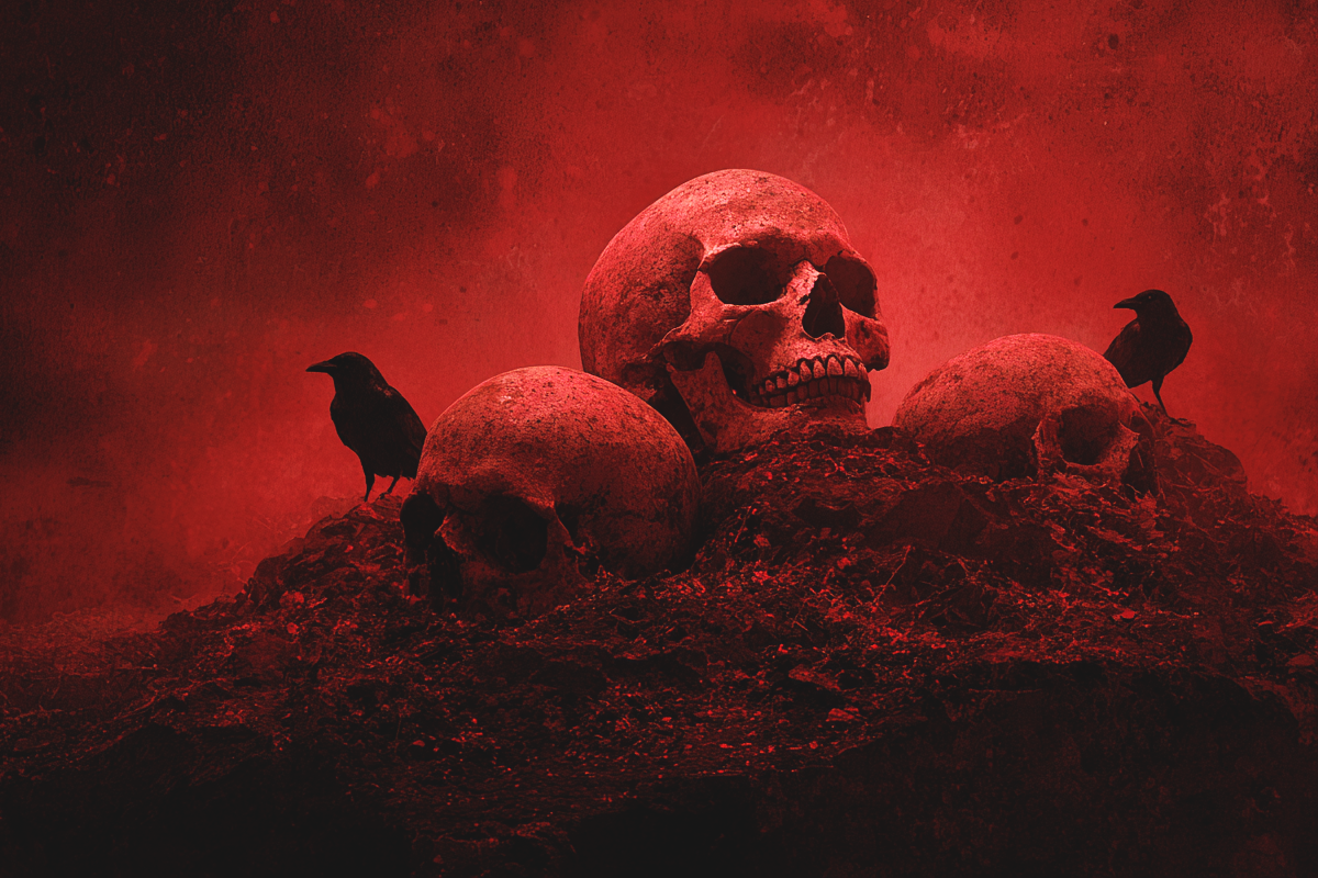 Skulls representing the devastation of the medieval Black Death