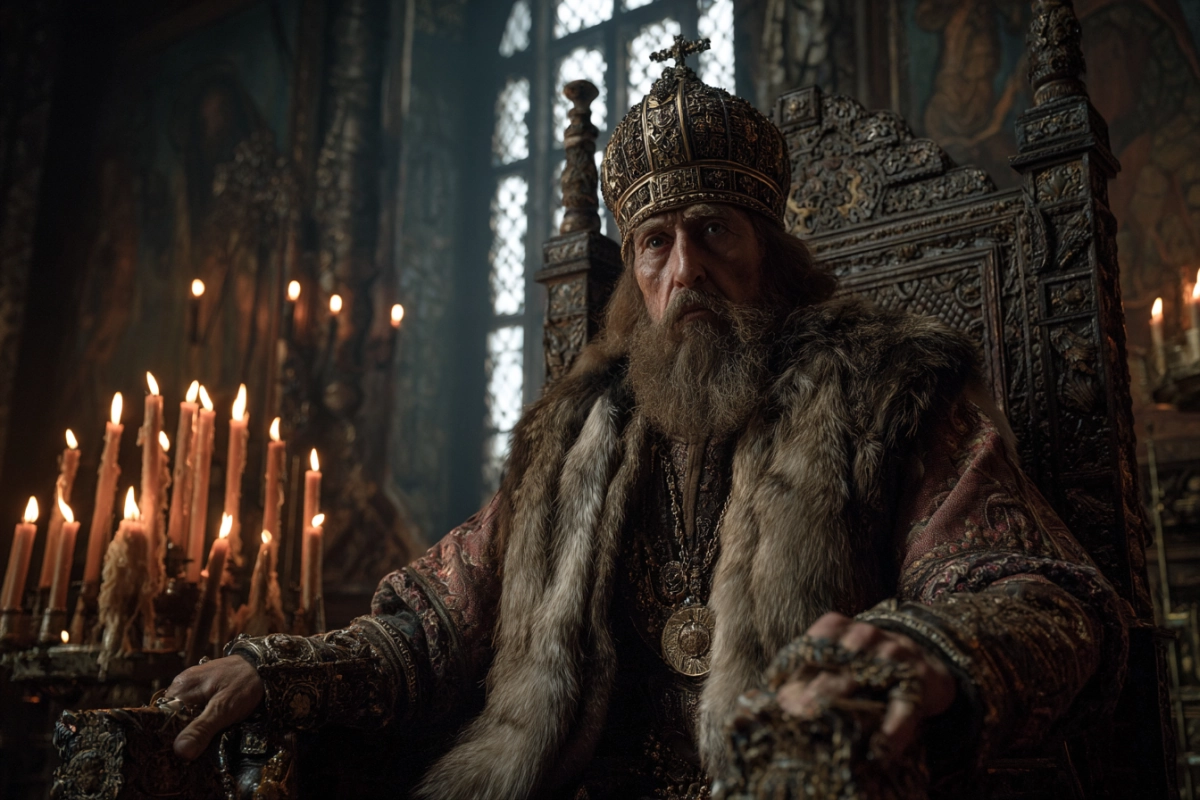 Ivan the Terrible seated on the Russian throne