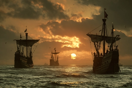 AI-generated image of Columbus's ships