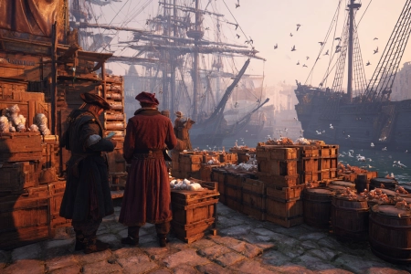 AI-generated illustration of Columbus in a Spanish port