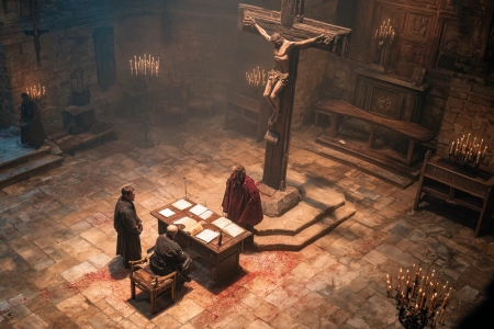 Illustration made with AI of an Inquisition witness stand