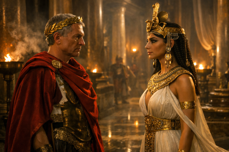 Julius Caesar and Cleopatra meeting - Image made with AI