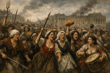 March on Versailles 1789—women demand bread and political change in the French Revolution, made with AI