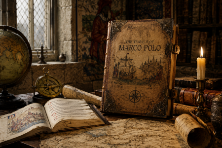 The Travels of Marco Polo Book — image made with AI