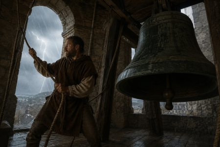 Bell Ringer on a stormy day - made with AI
