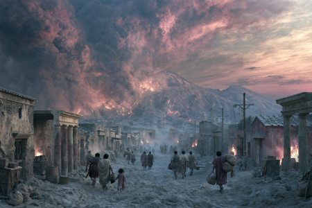 Pompeii streets covered in ash — made with AI