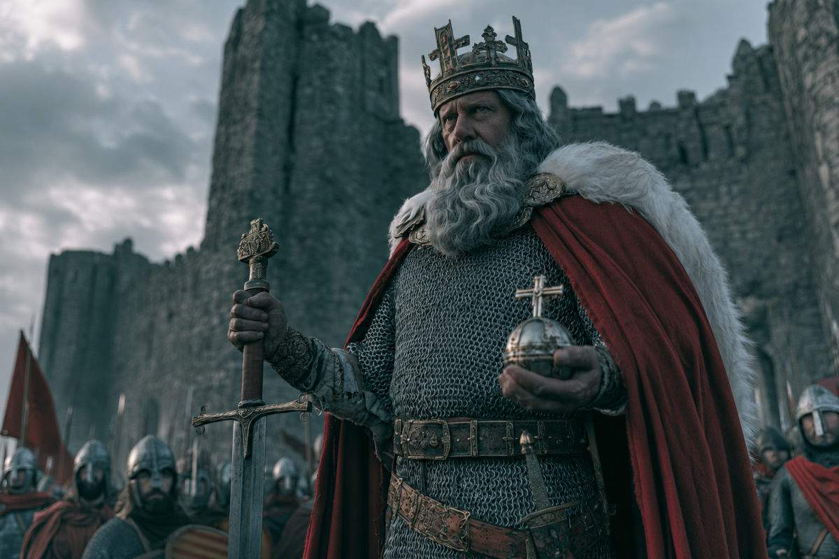 Charlemagne with castle and army