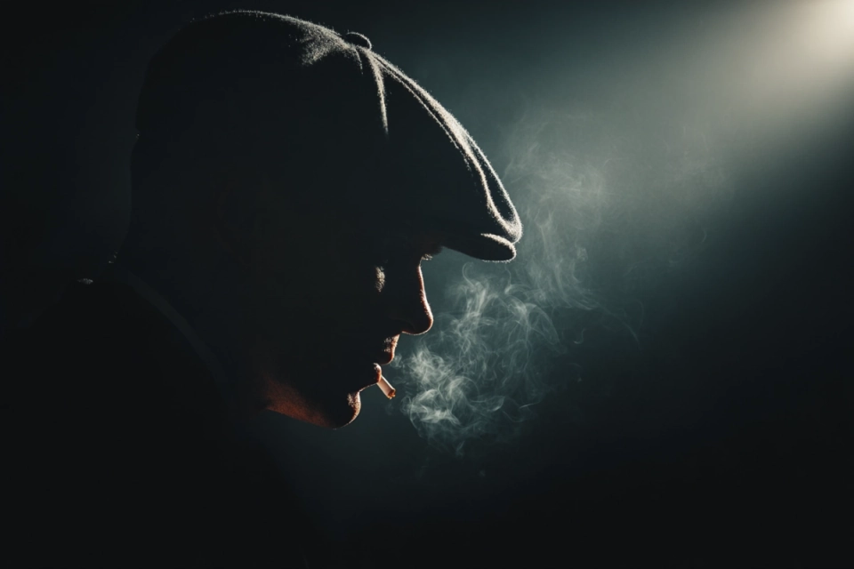 Flat cap silhouette inspired by early 20th-century British gang culture