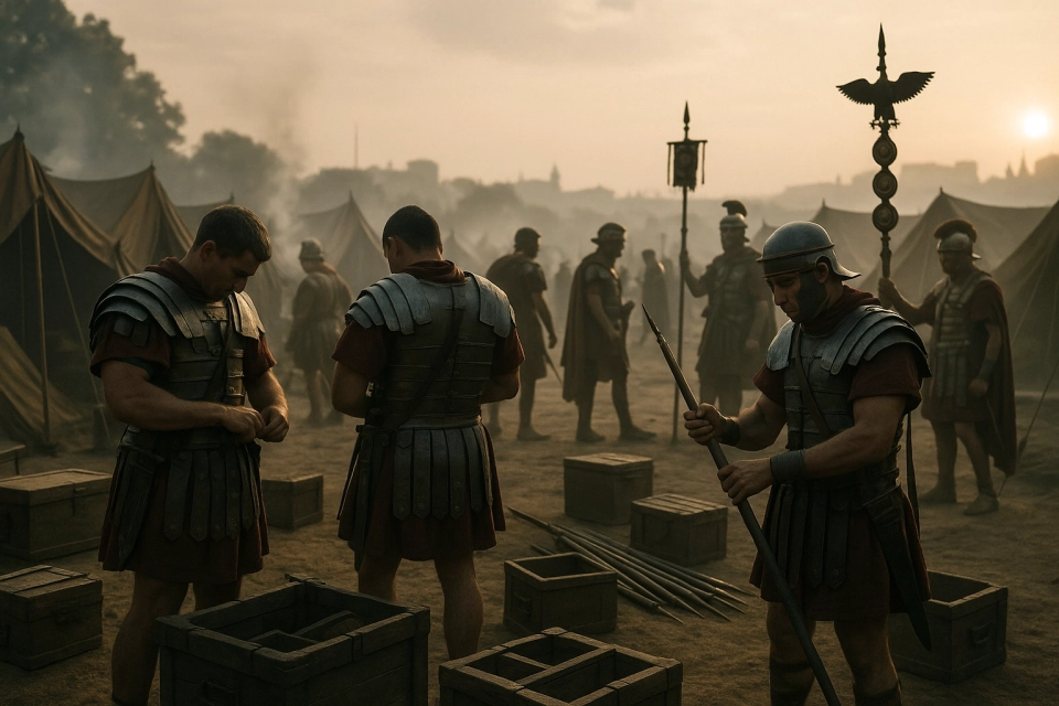 Roman legion marching at dawn